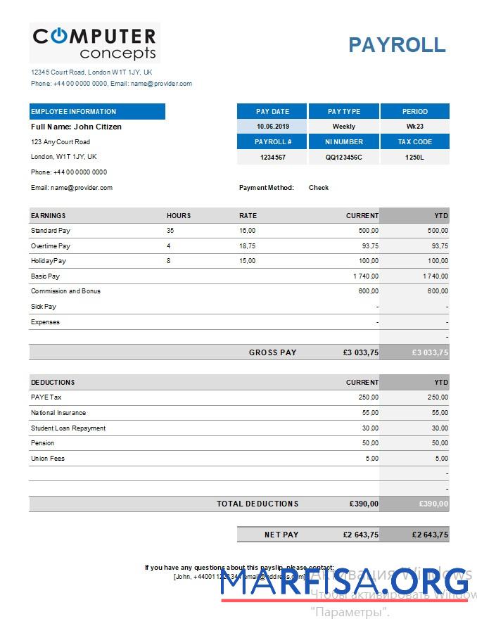 Realistic Computer corporation payroll sample